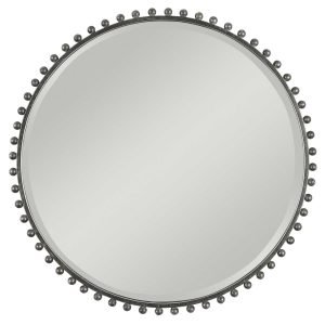 Taza Round Mirror, Distressed Black